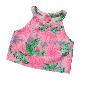 Lilly Pulitzer Girls Vonita Top 10 Pink Zebra Hot Pink Floral Print Crop Tank